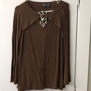 Chico’s Brown Travelers Top with Button Detail